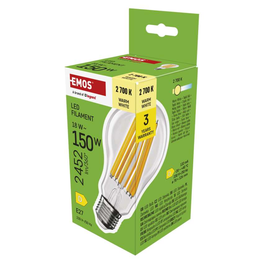 Led lamp EMOS E27 18W A70 2700K 2452lm soe valge