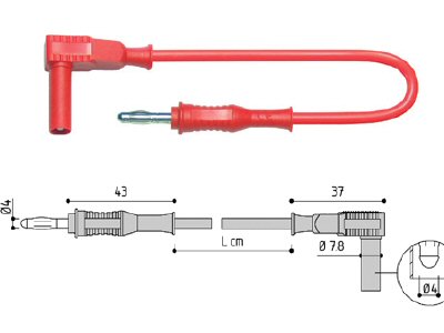 Multimeetri silikoonjuhe 0,75mm2 100cm punane nurgaga