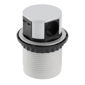 Laua sisse süvistatav pistikupesa Ø100 mm, 3xSCHUKO, 2xUSB-A (2.4A), kaabel 1.5m
